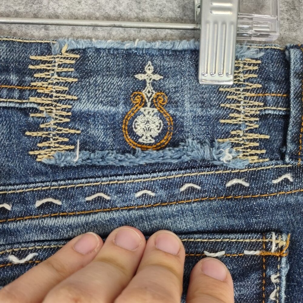Plastic by GLY Jeans Womens Sz 11 Designer Embroidered Flare Low Rise Jeans Y2K - Picture 10 of 16